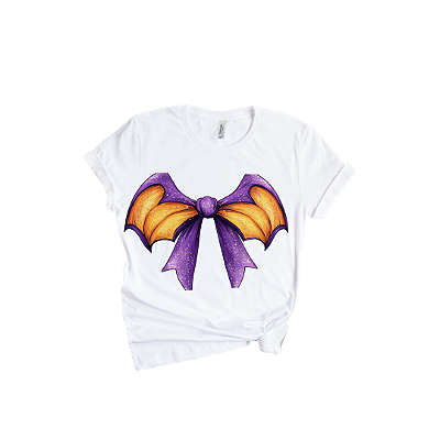 Camiseta Feminina de Algodão Halloween Laço Morcego