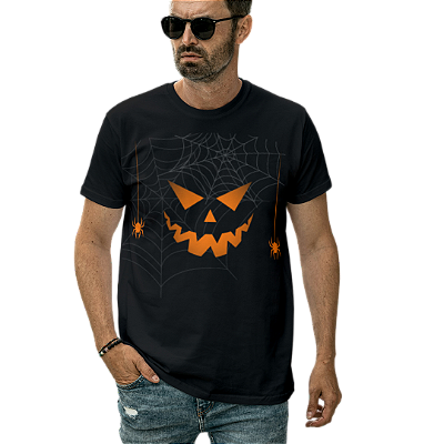 Camiseta Masculina de Algodão Halloween Abóbora com Teia