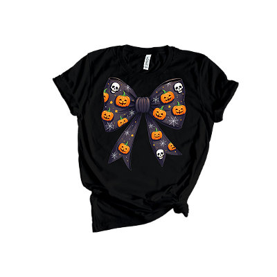 Camiseta Feminina de Algodão Halloween Laço Abobora