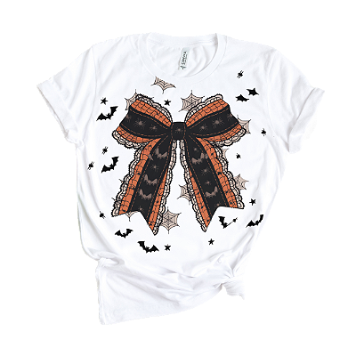 Camiseta Feminina de Algodão Halloween Laço Teia