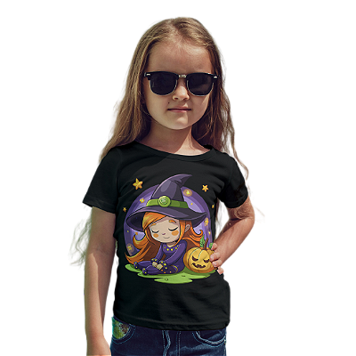 Camiseta Infantil de Algodão Halloween Bruxinha