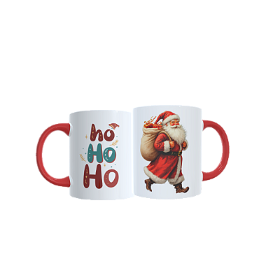 Caneca Porcelana  Papai Noel 325ml Xadrez Natal