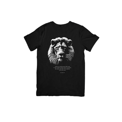 Camiseta Feminina Preta Algodão Leão | Força, Fé e Estilo em Uma Só Peça