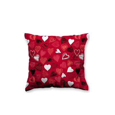 Almofada Aveludada 35x35 - Vermelha Misto de corações