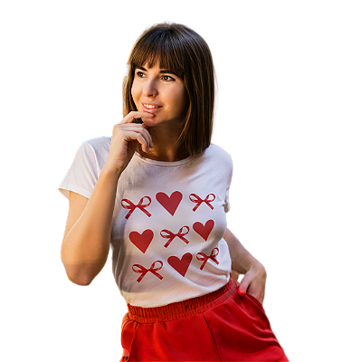 Camiseta Feminina Branca de Algodão P - Laço coração