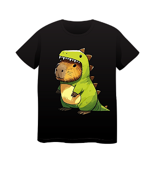 Camiseta Preta Infantil- Capivara Dino