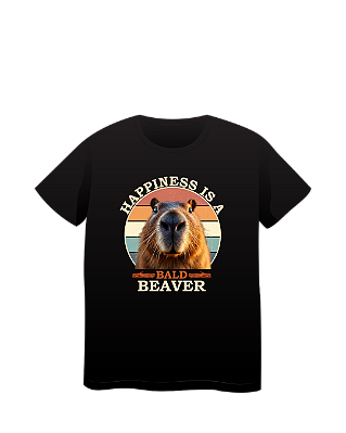 Camiseta Preta - Capybara Happiness is a Bald Beaver
