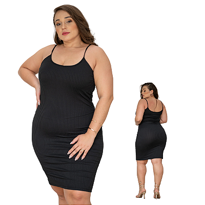 Vestido Feminino Canelado Alcinha Plus Size Tamanhos Grandes
