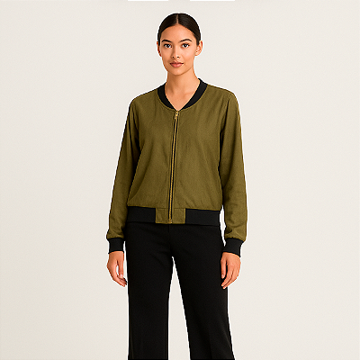 JAQUETA BOMBER PLUS SIZE FEMININA MALHA SUEDE QUENTINHA VERDE MILITAR TAMANHO GRANDE 48-50