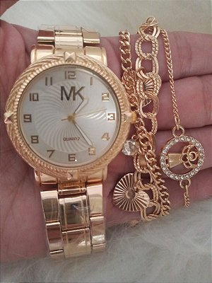 Kit Relógio MK Feminino Luxo Com Caixinha e Pulseira