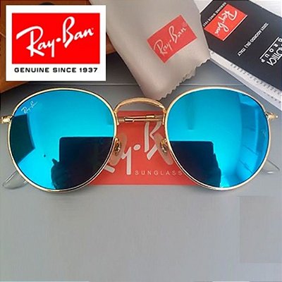 Ray-ban Round Azul Espelhado Primeira Linha Premium