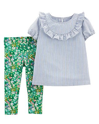 Conjunto - Blusa e Calça Legging - Listrado / Floral