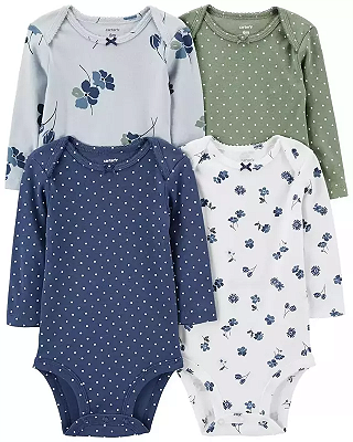 KIT 4 BODY MANGA LONGA FLORAL EM AZUL