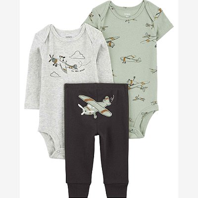 Trio body manga longa e calça aviões multicor