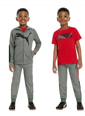 Trio Puma Infantil 3 peças para menino: cinza, escuro, vermelho