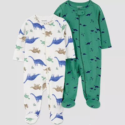 Kit de 2 macacões verde/estampa dinossauro