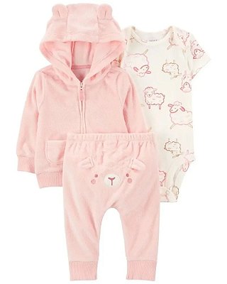 CONJUNTO ATOALHADO 3 PEÇAS  - OVELHINHA - MENINA
