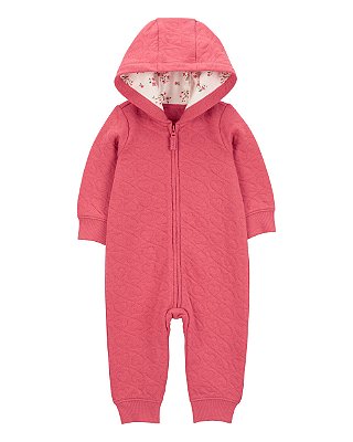 Macacão de algodão liso com estampa de coração para bebê - Moletinho