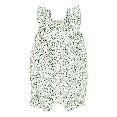 Macacão curto verde com florzinhas