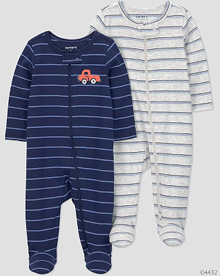 KIT 2 MACACÕES JUST ONE YOU BY - CINZA COM LISTRAS E AZUL ESCURO