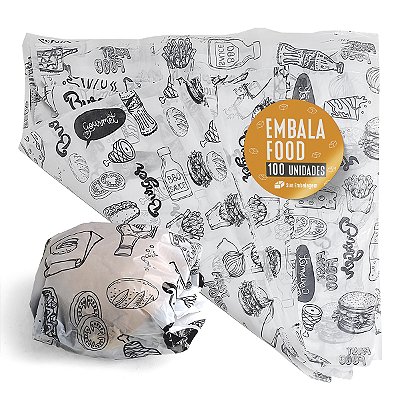 Embala Food | Papel Plástico Acoplado Anti-Gordura para Hambúrguer, Lanche e Baguete