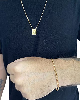 kit corrente e pulseira de ouro masculina Pingente Escapulário