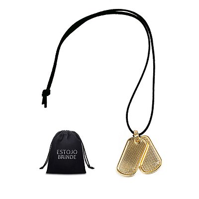 Cordão Masculino de Camurça mais Pingente de Ouro Placas