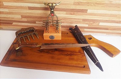 Kit Churrasco Completo ( Faca + Tabua  + Kit Tridente + Garra de Urso )