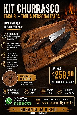 Kit Churrasco (Faca Picanheira 8 polegadas + Tabua teca )