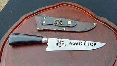 Faca "AGRO É TOP" , 8 polegadas , cabo em chifre