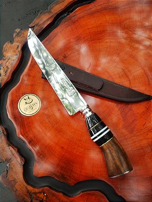 Faca 7"  Artesanal Inox , Cabo em Resina e Madeira