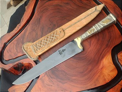 FACA ARTESANAL FOSFATIZADA 10″ CABO EM ALPACA