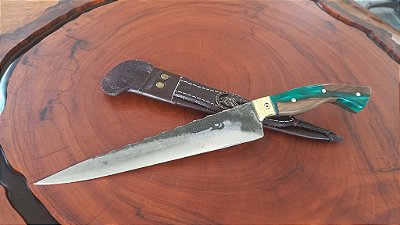 FACA ARTESANAL 8" , ACABAMENTO BRUT FORJ e CABO HIBRIDO VERDE