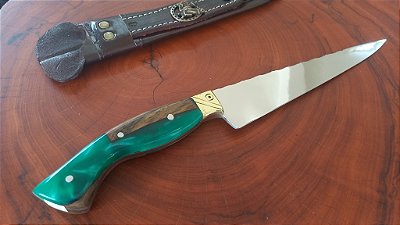 FACA ARTESANAL 8" , ACABAMENTO POLIDO e CABO HIBRIDO VERDE