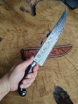 Faca Artesanal em Aço Damasco Modelo Sorocabana Exclusiva, Elegante e Feita à Mão