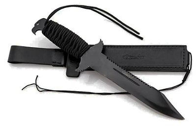 Faca Tática Zakharov Falcão Negro 9" na Bainha de Couro