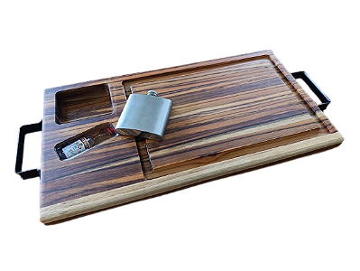 Tábua BBQ em Madeira Teca com cantil de Whisky