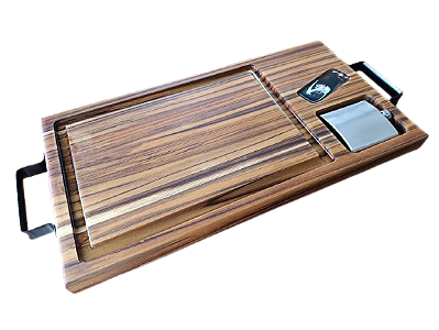 Tábua BBQ Madeira Teca - Acompanha cantil para Whisky