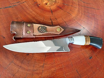 FACA ARTESANAL INOX CIRURGICO 7" CABO EM MADEIRA E RESINA