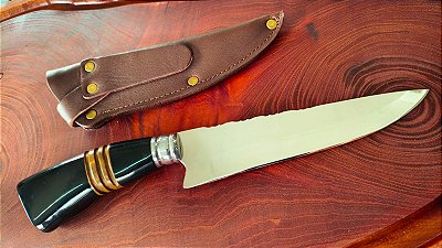 FACA ARTESANAL INOX CIRURGICO 7" CABO EM MADEIRA E RESINA