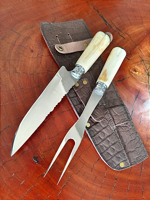 🔪 KIT FACA E GARFO ARTESANAL COM CABO EM OSSO 🔪