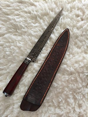 Faca Forjada em Aço Damasco 10,5 Polegadas com Cabo em Pau-Brasil