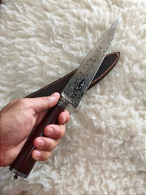 Faca Forjada em Aço Damasco 10 Polegadas com Cabo em Pau-Brasil