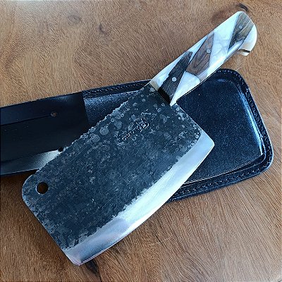 Cutelo Artesanal Aço Carbono Full Tang Cabo Híbrido