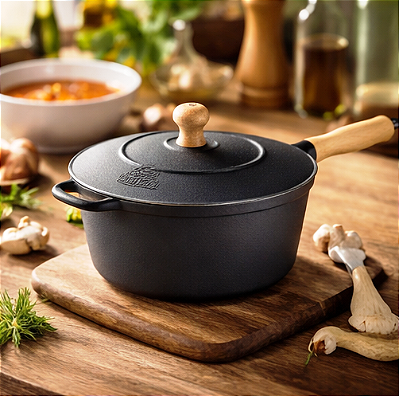 Caçarola de Ferro 3,1 Litros com Tampa de Ferro e Cabo de Madeira Libanez