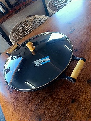 Frigideira Paella com Alças de Madeira Nº 40 com Tampa de Vidro