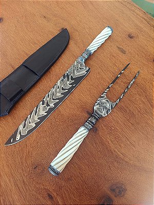 DUPLICADO - Kit Faca e Garfo em Aço Damasco – Padrão GOMAI