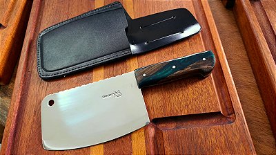 CUTELO GOURMET 6,5" em INOX FULL TANG CABO EM RESINA VERDE E MADEIRA
