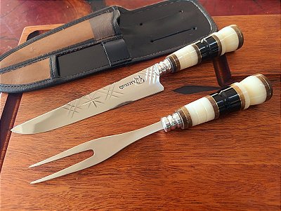 Kit Faca e Garfo inox – Com Bainha, Cabo Madeira e Resina