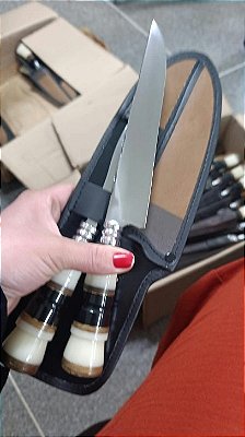 Kit Faca e Garfo inox 7” – Com Bainha, Cabo Madeira e Resina